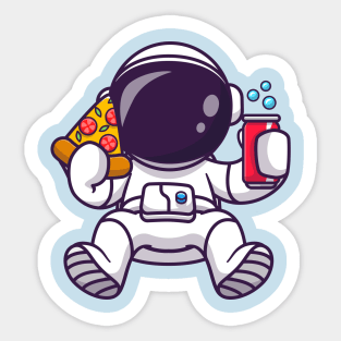 Cute Astronaut With Pizza And Soda Cartoon Sticker